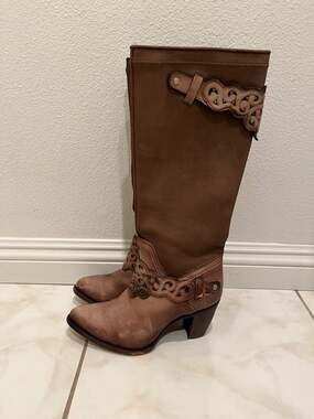 Cuadra Women's Leather Knee-High Western Boots with Decorative Cut-Out Harness